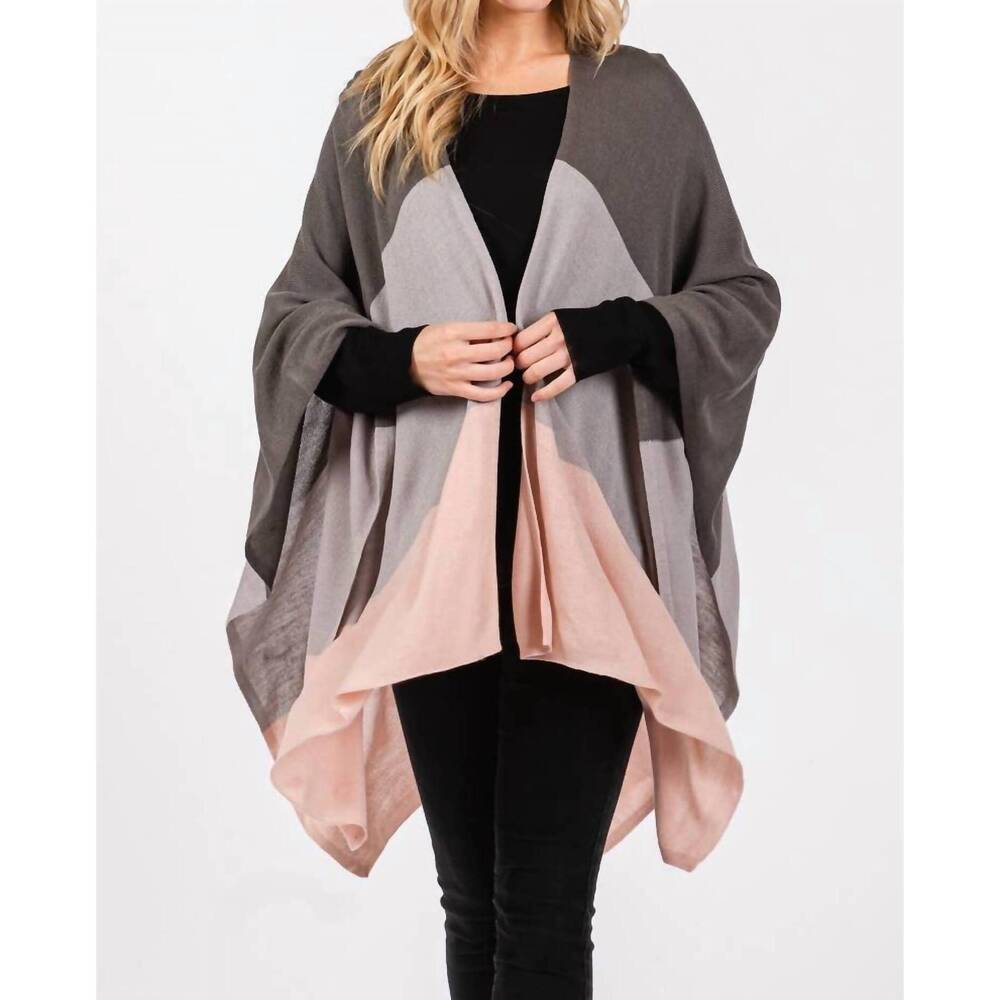 NEW ANARCHY STREET three tone ruana poncho in grey/pink
